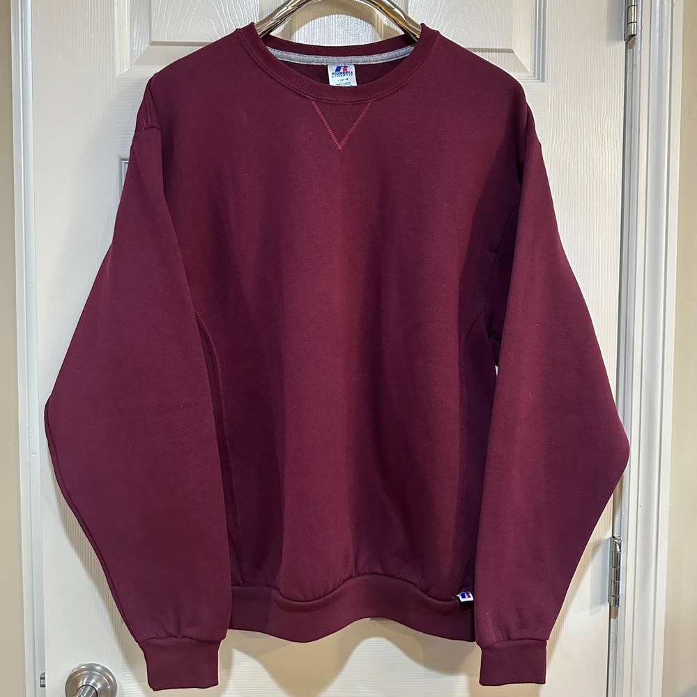 Vintage Russell Athletic Maroon Crewneck Sweatshirt V-Stitch Burgundy Large